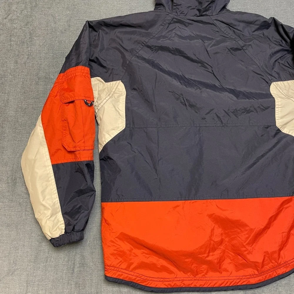 London Fog Reversible Jacket Youth L Navy Nylon to Fleece Hooded Raglan Sleeve